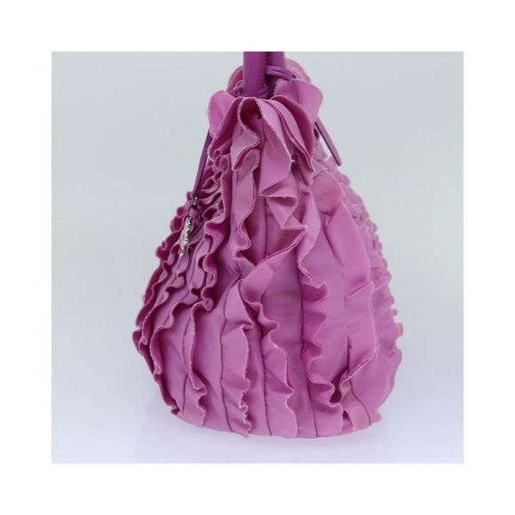 Pre Loved PRADA Ruffled Nylon Tote Purple Handbag Womens Pink Bag - Picture 4 of 8